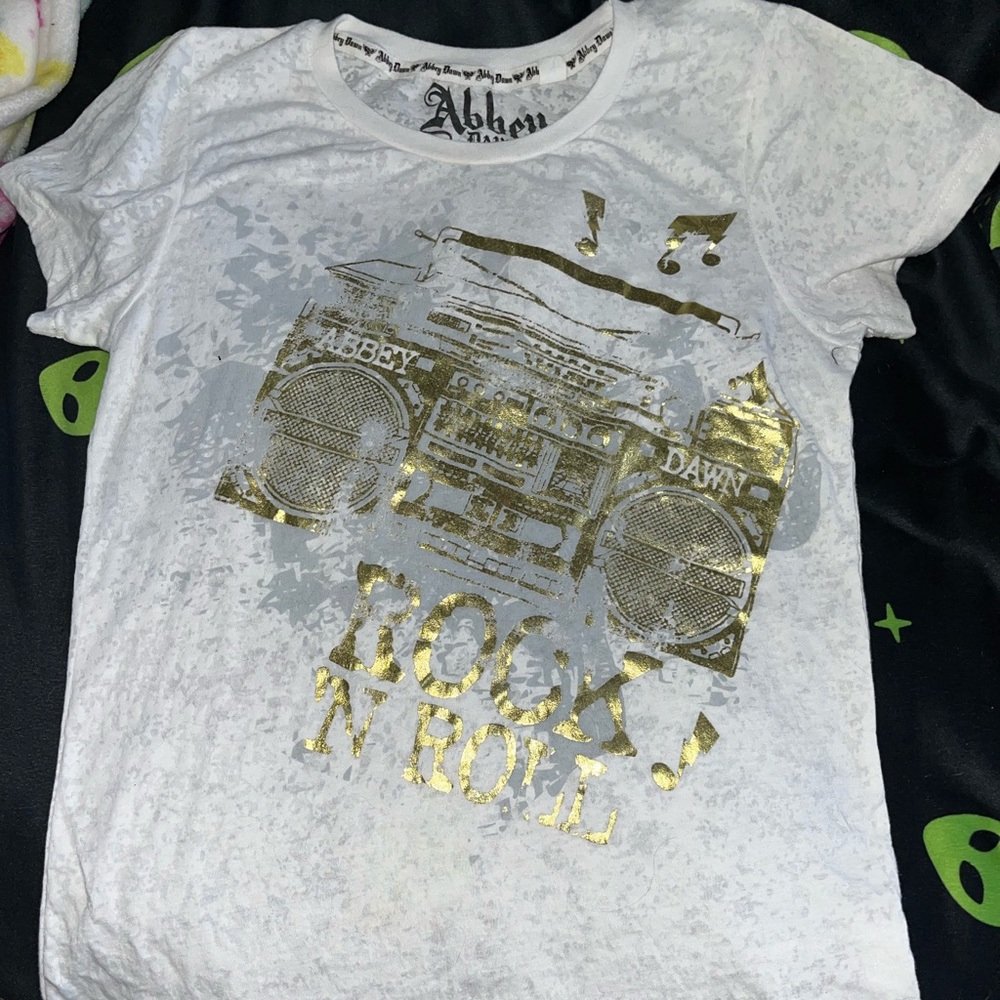 Rare vintage Abbey dawn burnout style boombox foil t shirt